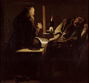 Franciskus extas, en munk vid bön med en döende munk, 1640-45 av Georges de La Tour